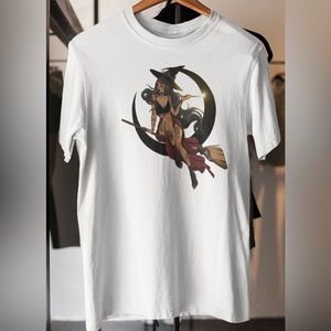 Young Witch Crescent Moon Making Magic Women’s White Tee NWT